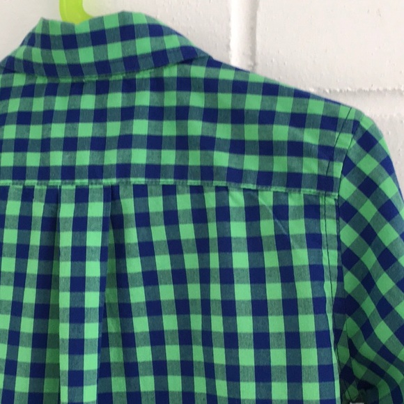 Classic Preppy Boys Navy Blue/Kelly Green Chaps Checkered Button-Down Size 5 - Picture 6 of 8
